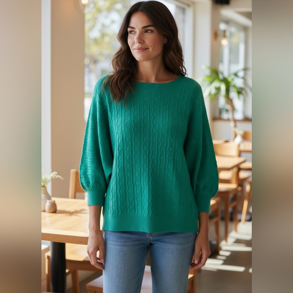 Marled Emerald Textured Crew Neck Sweater
